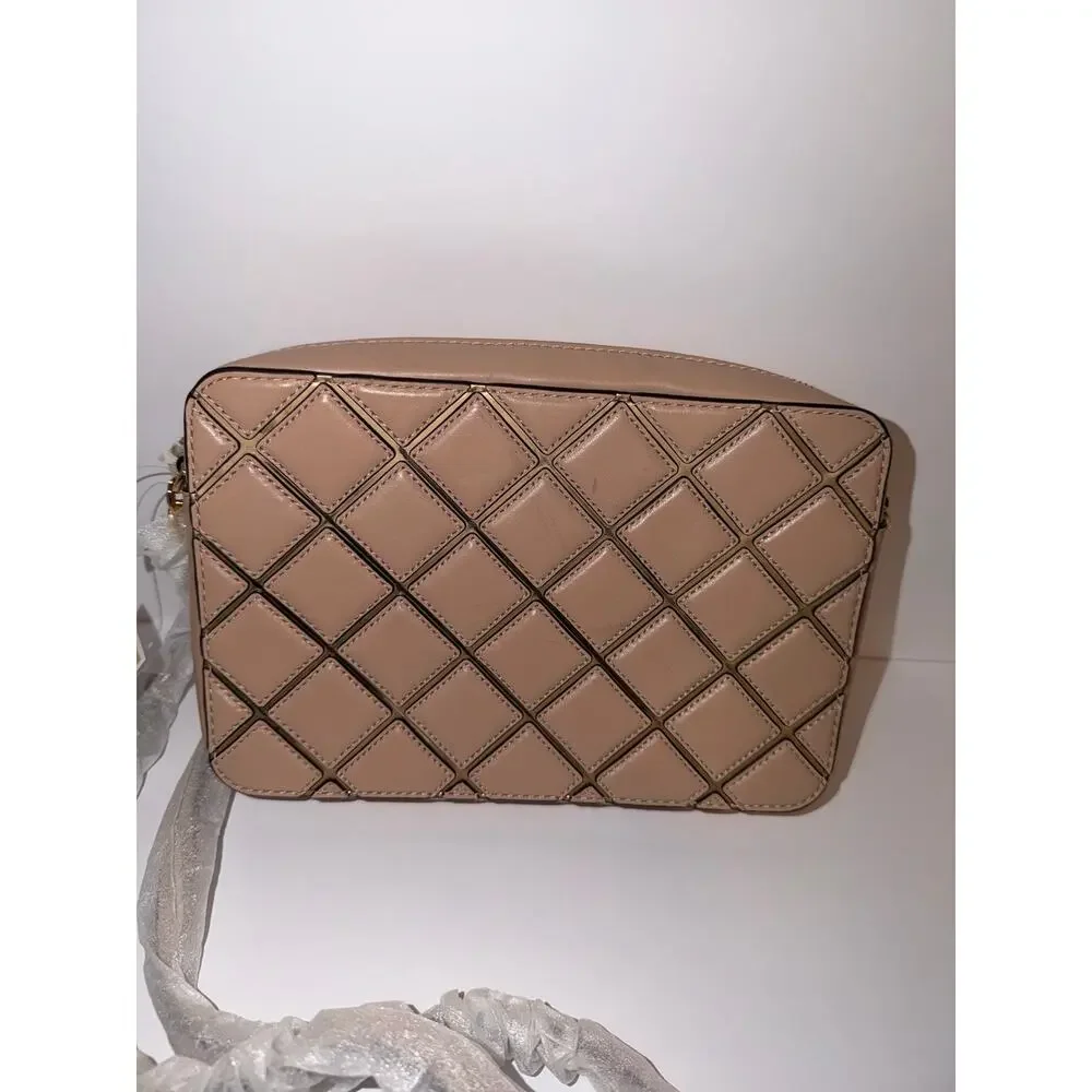 Michael Kors Jet Set Travel Oyster Leather Large EW Nude Crossbody Bag NWT $198